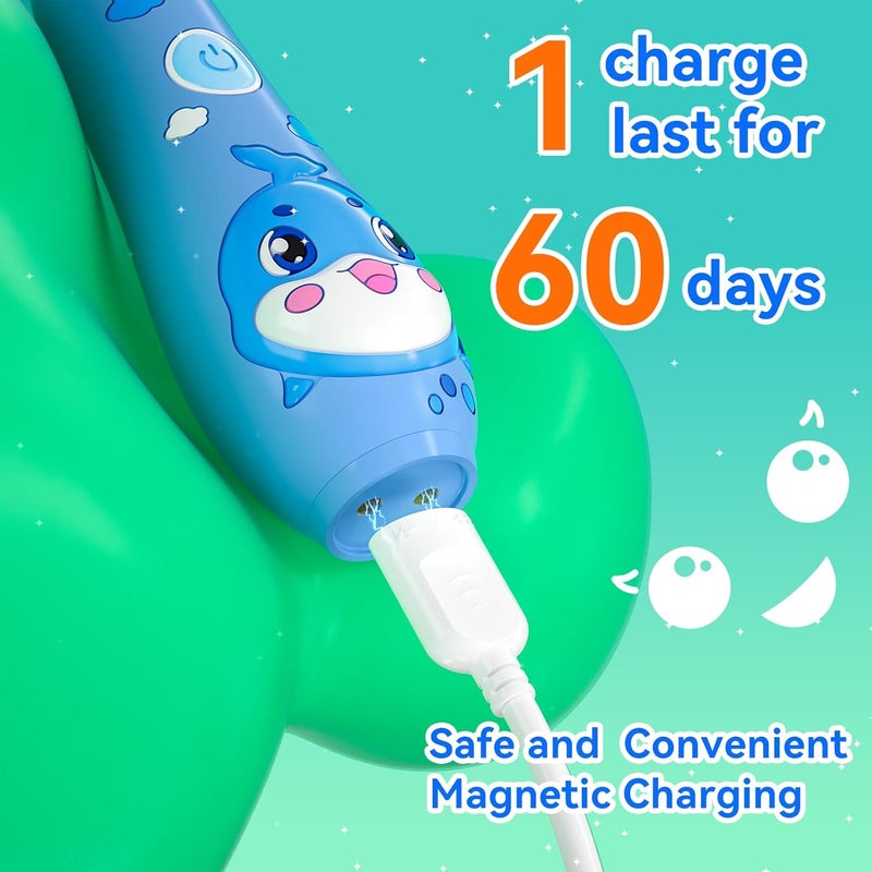 Seago Kids Electric Toothbrushes Rechargeable, Toddler Electric Toothbrush with Magnetic Charging, LED Observing Light, 8 Toothbrush Heads for Ages 2-4-6 Boys Girls (Navy Blue) - Image 4
